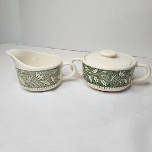 Vintage Scio Avon Sugar Bowl & Creamer Set Floral Green Ivy Design